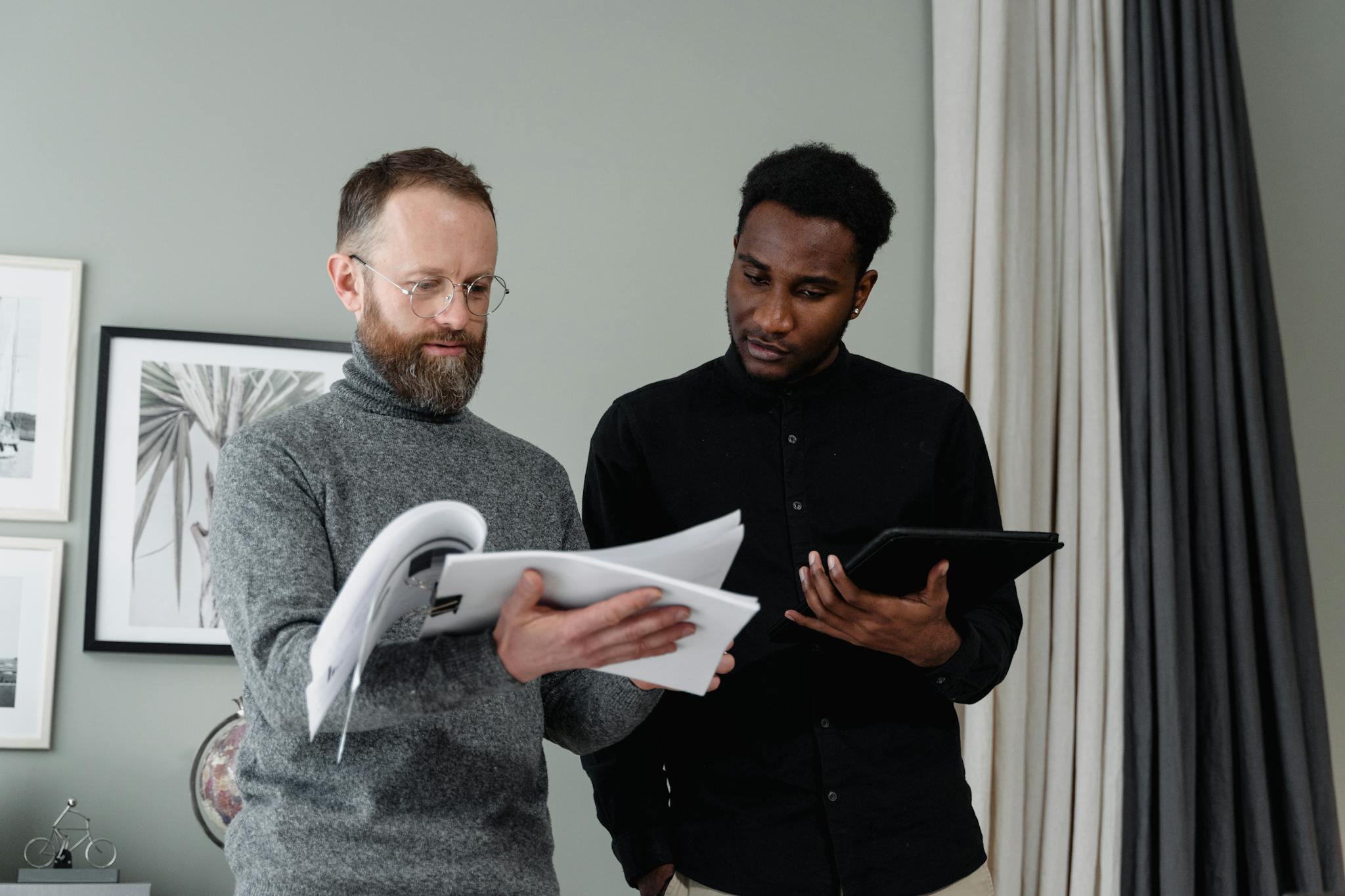 Business owners reviewing financial documents